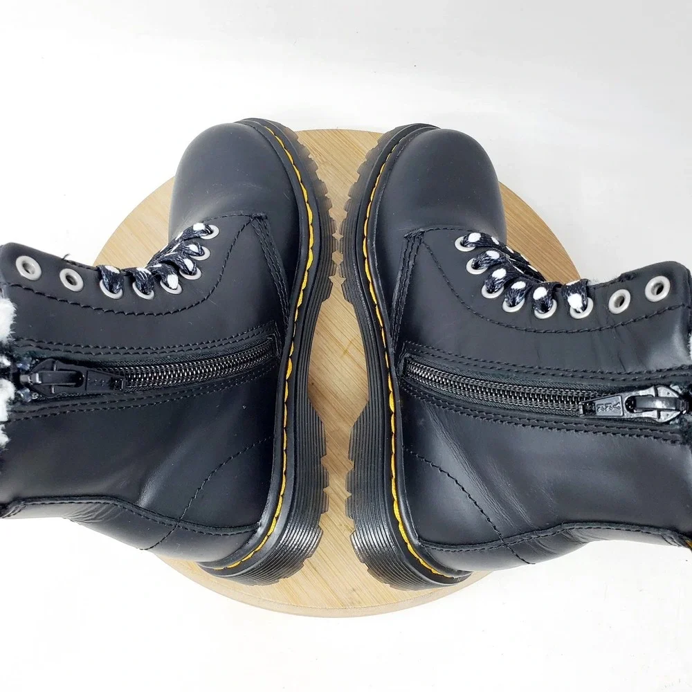 Dr Martens Serena Boots Kids 11 Black Lined Polka Dot Zip 8 Eye Boys Girls Shoes